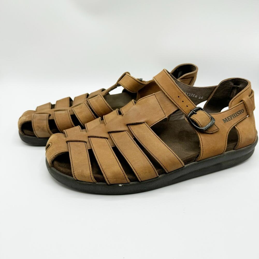 Mephisto Sam Mens 10 EU 44 Fisherman Sandals Nubuck Leather Brown Strap Back